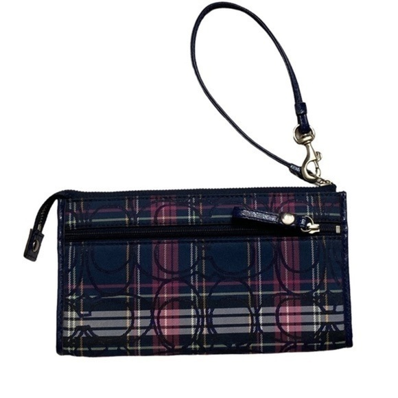 Coach purple pink plaid large wristlet bag